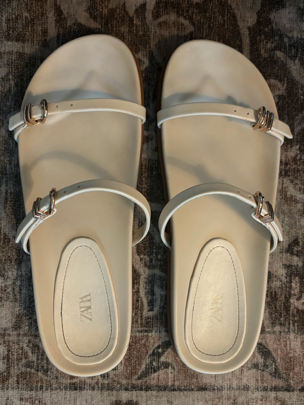 Zara Cream Double-Strap Buckle Sandals